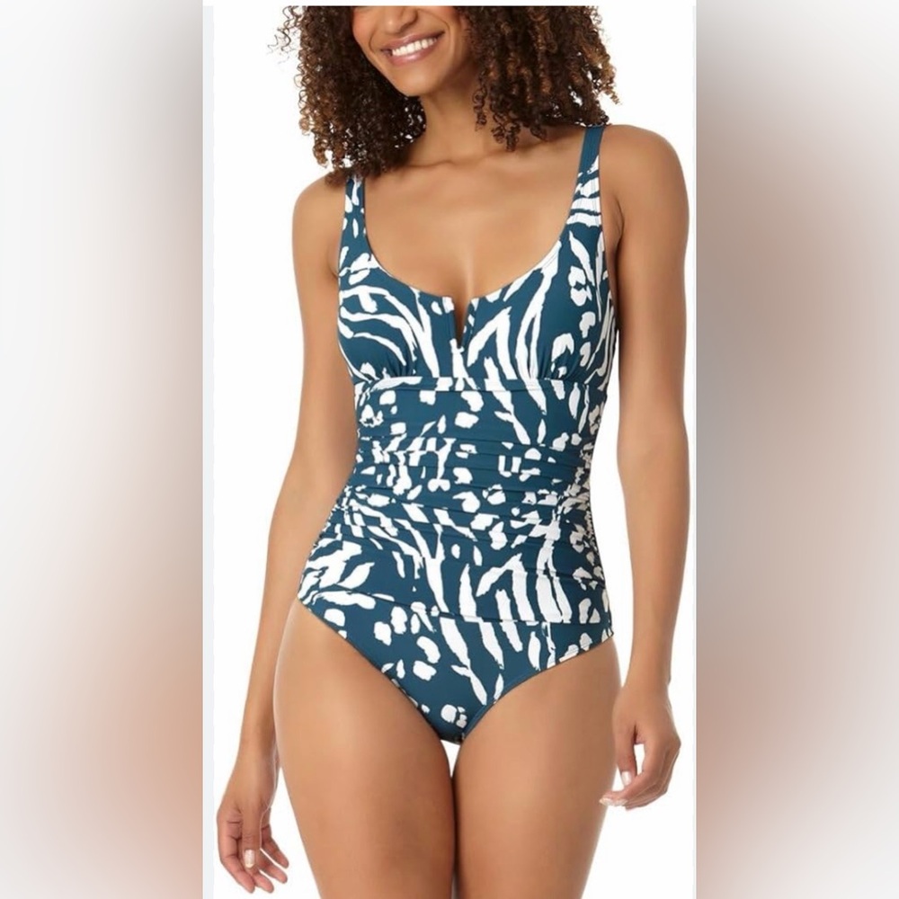 Anne Cole V wire blue and white one piece